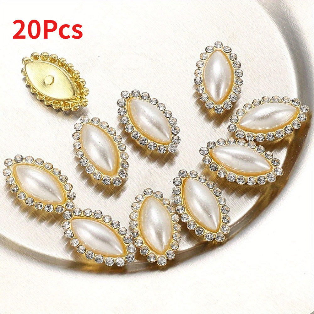 White Heart and Teardrop Rhinestone Pearl Cabochons