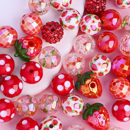 20/40PCS 16mm Shiny Red Strawberry Acrylic Bead Set