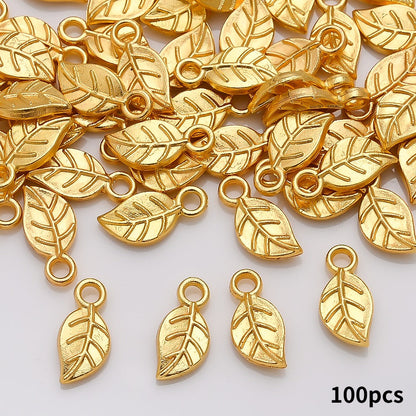 Golden Leaf Alloy Pendant Charms