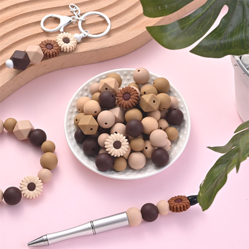 Coffee Nude Silicone Beads Set