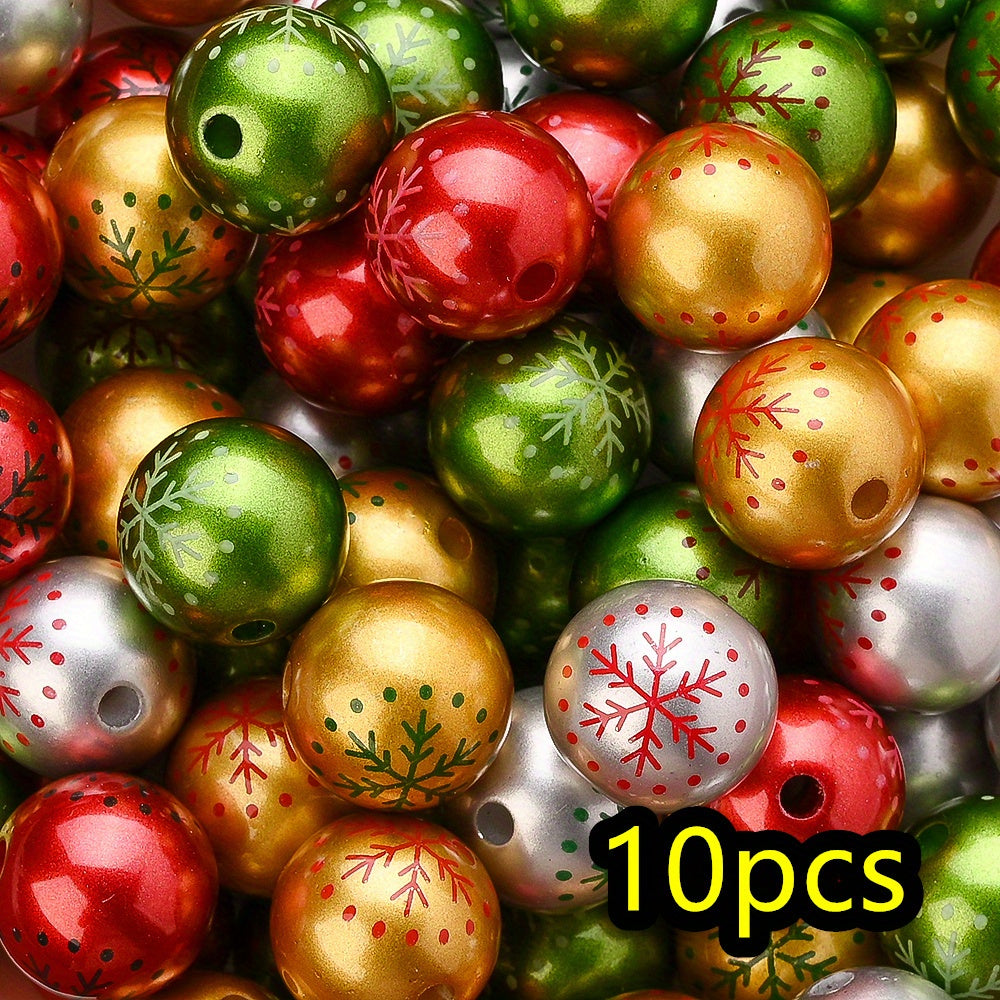 10pcs/set Christmas Snowflake Print Focal Beads