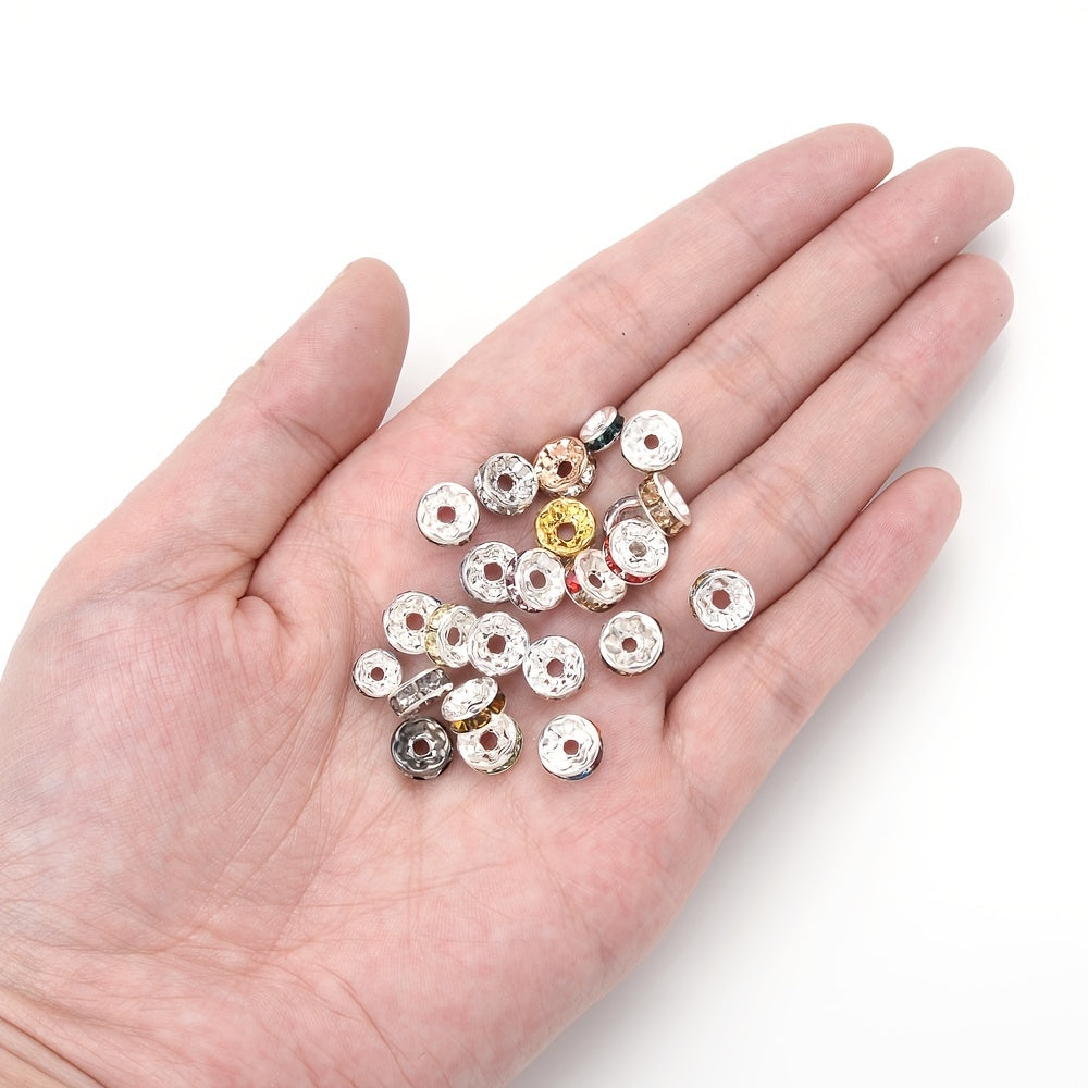 50PCS Mixed Color Rhinestone Metal Spacer Bead Set