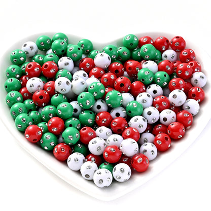 500/1000pcs Green & Red Acrylic Rhinestone Beads