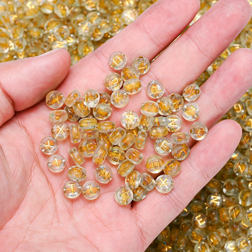 Clear Gold Letter Acrylic Beads