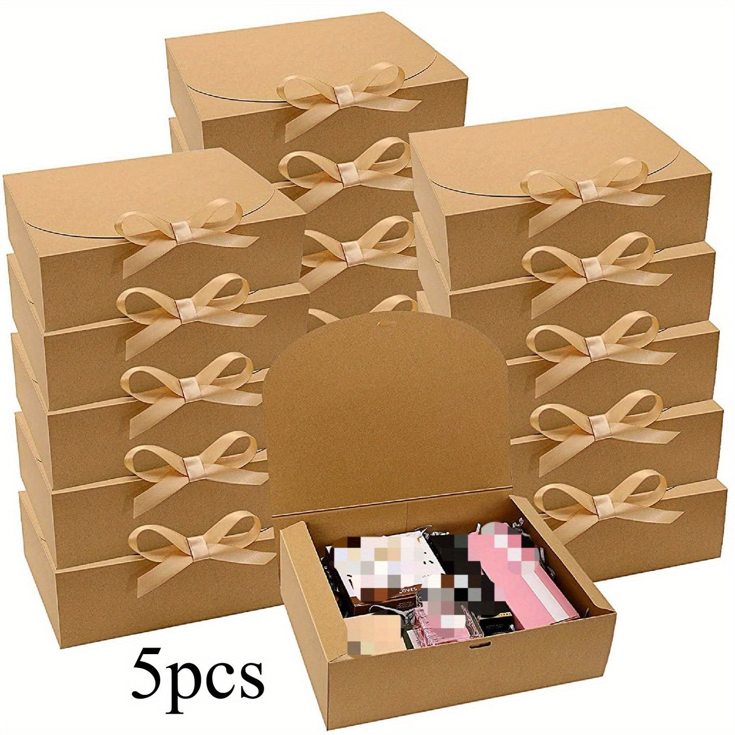 5-Piece Gift Packaging Boxes with Gold Ribbons