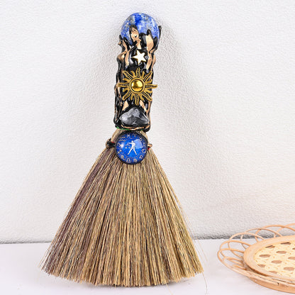 12-Piece Zodiac Broom-Shaped Alloy Charms