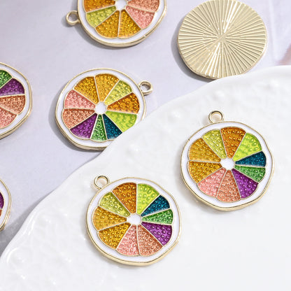 10PCS 20×23mm Rainbow Citrus Slice Alloy Pendant Set