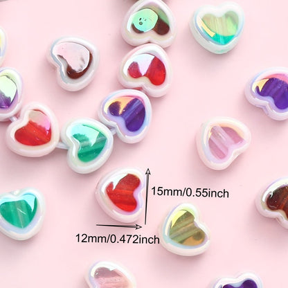 10PCS 12×15mm Sparkling Valentine's Day Heart Acrylic Bead Set