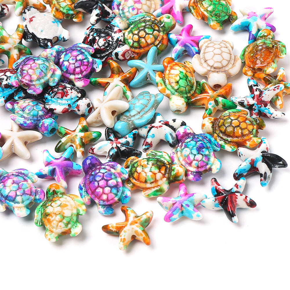 200pcs Random Color Gradient Turtle Spacer Beads