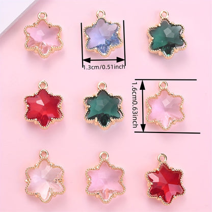 5PCS 13×16mm Faceted Ice Flower Glass Pendant Set