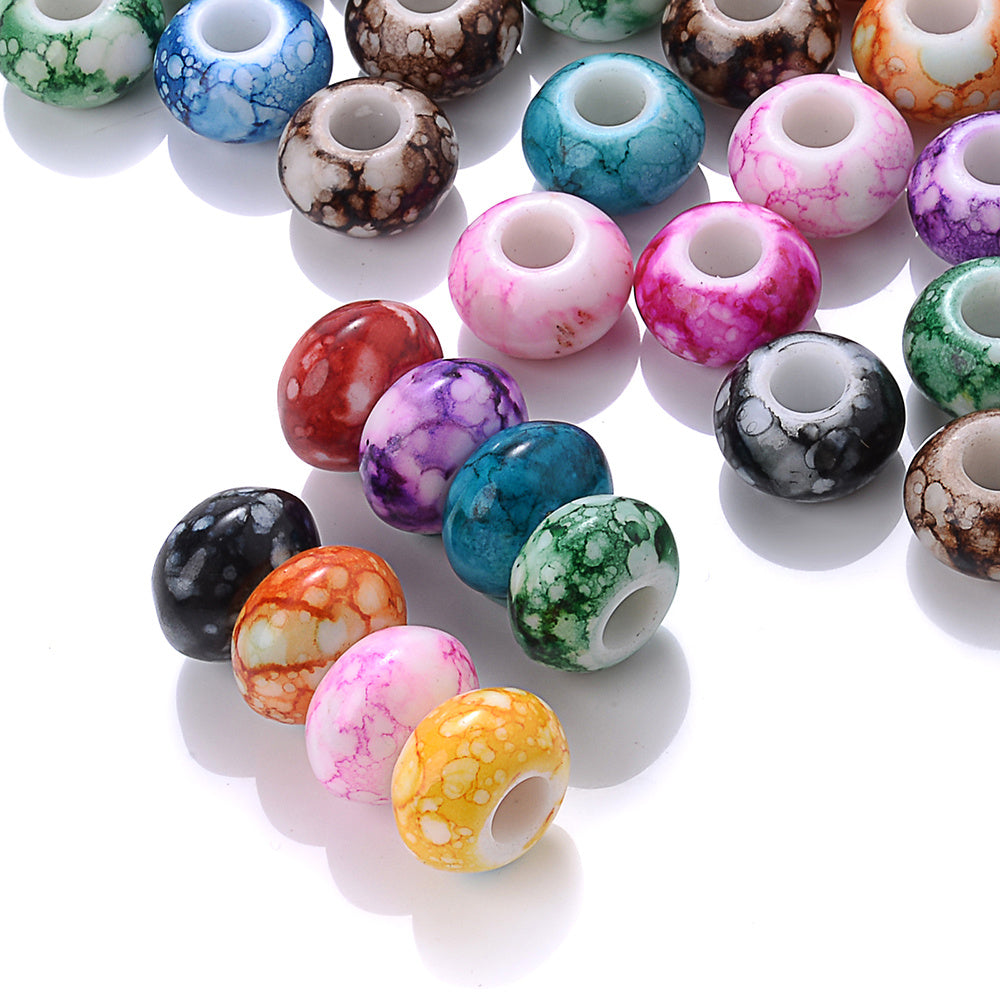 100pcs 15x9mm Flat Round Print Acrylic Beads