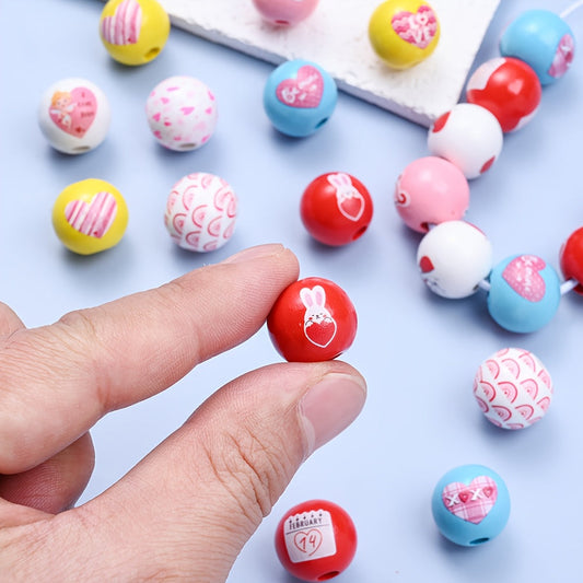 10PCS 16mm Multicolor Printed Wooden Bead Set