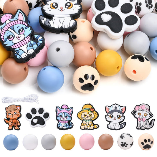 46-Piece Silicone Paw Print Bead Set