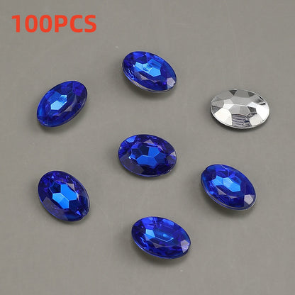 100pcs Oval Rhinestone Flat Back Acrylic Beads
