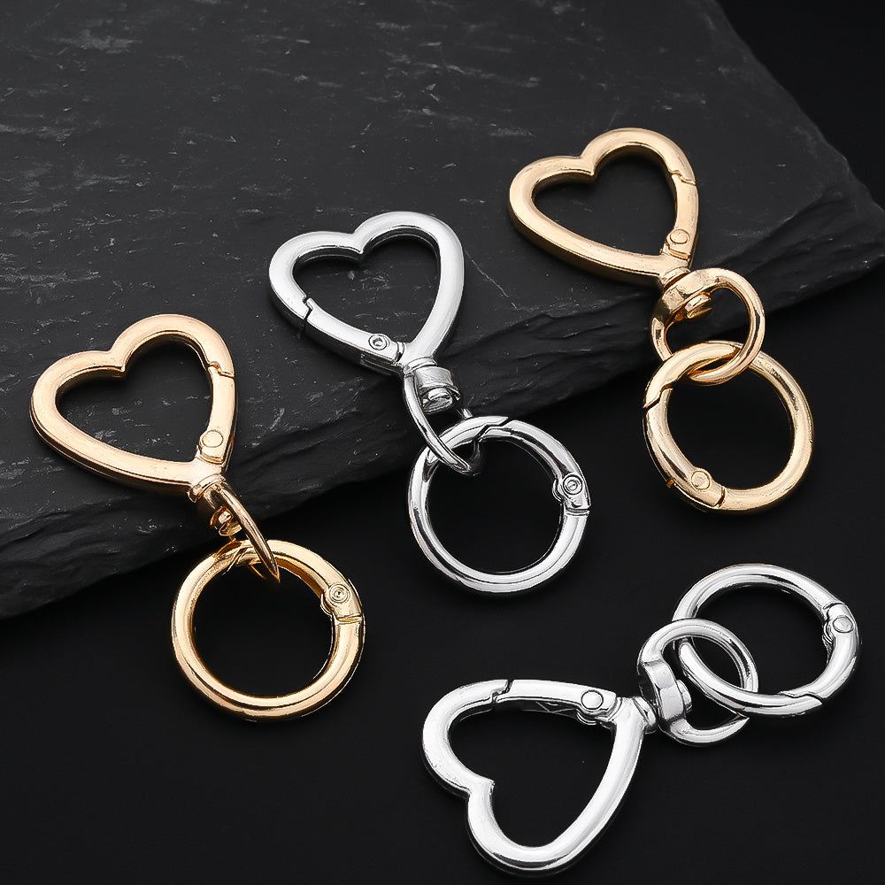 12 Pairs Heart & Round Double Buckle Keychain Set