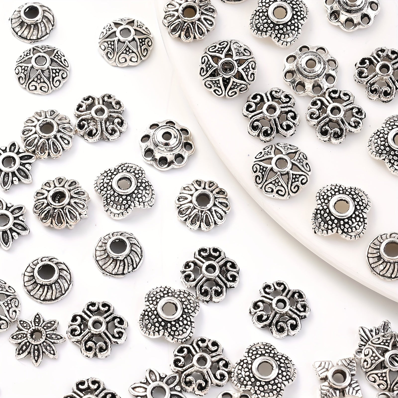 50/100pcs Mix Torus Flower End Caps Beads for Jewelry Making DIY Handmade Crafts Bracelet Necklace Accessories