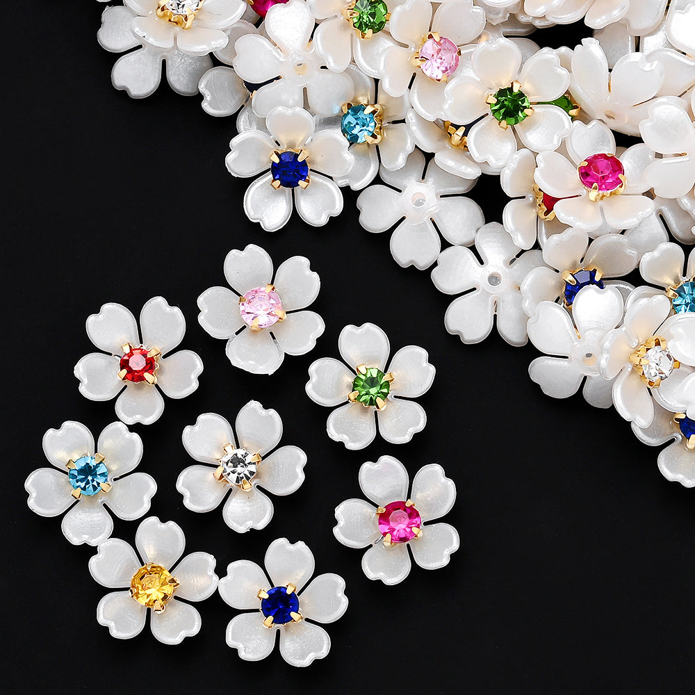 White Rhinestone Flower Acrylic Beads