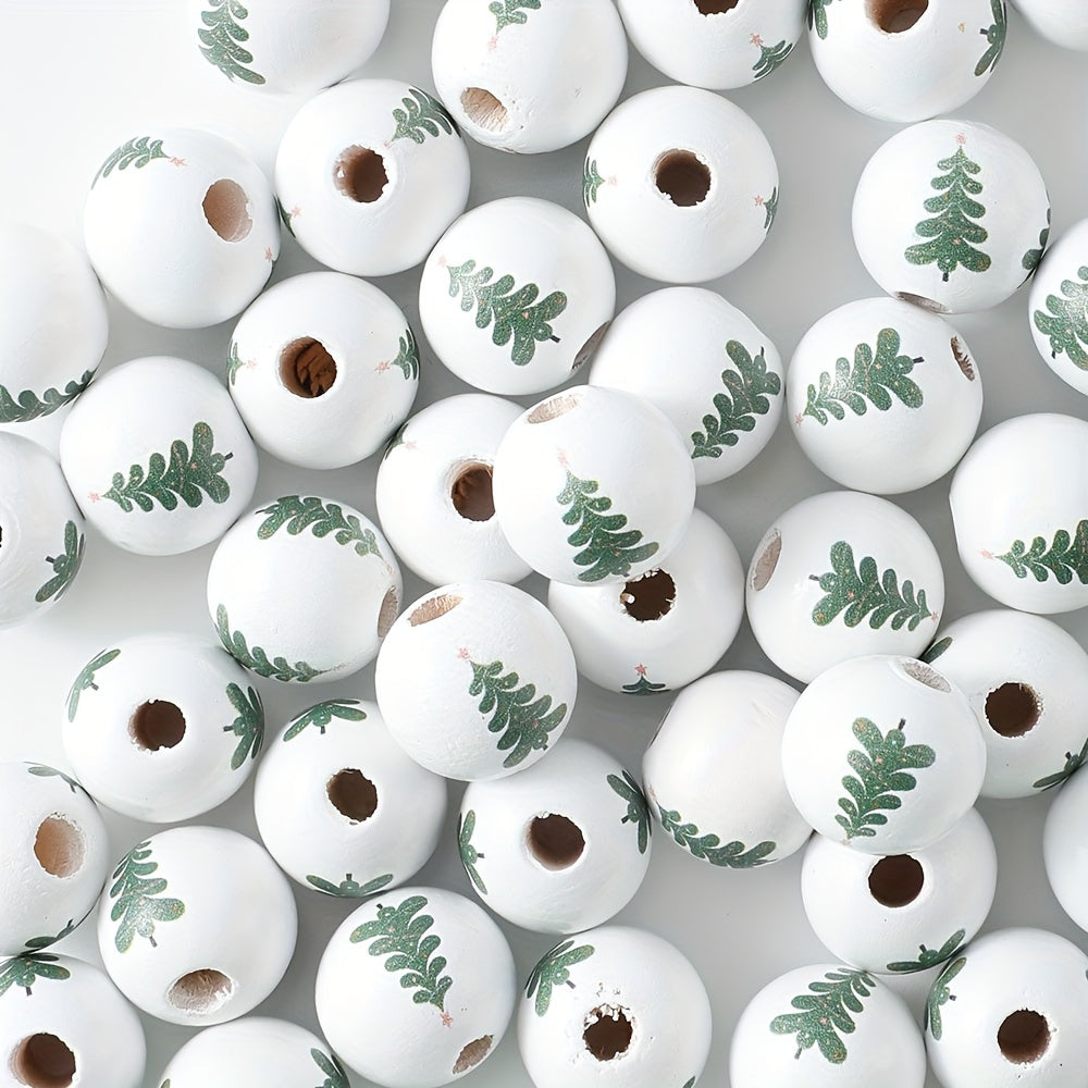 Christmas Wooden Tree Pattern Beads