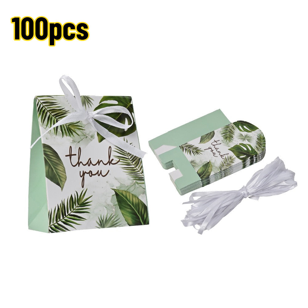 100-Piece Green Leaf Print Thank You Gift Packaging Bags