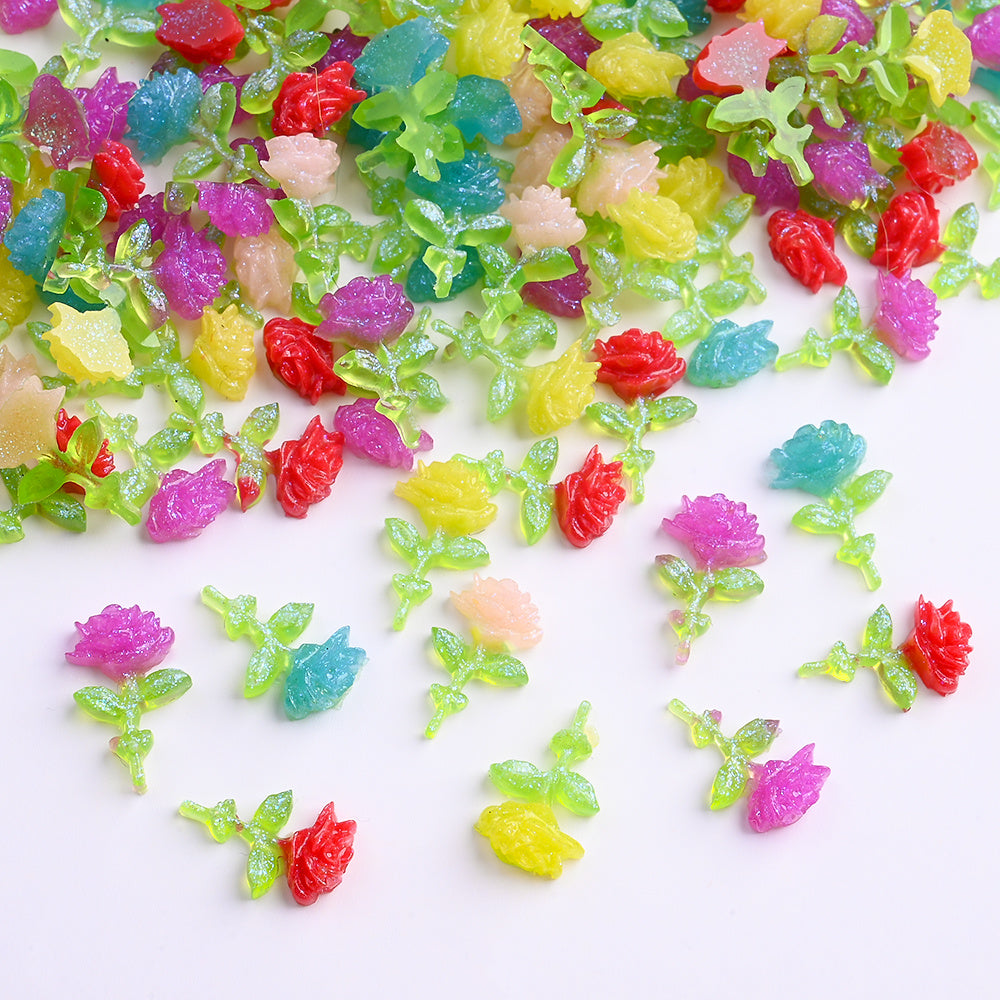 Luminous Green Leaf Flower Resin Beads