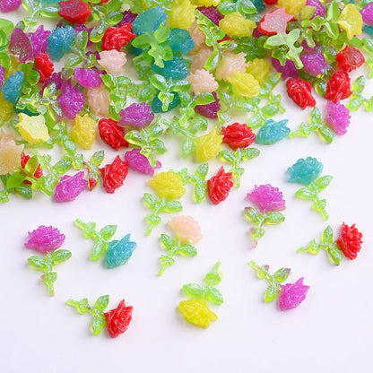 Luminous Green Leaf Flower Resin Beads