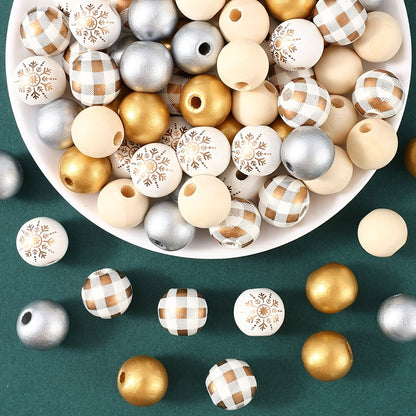 Christmas Wooden Round Beads