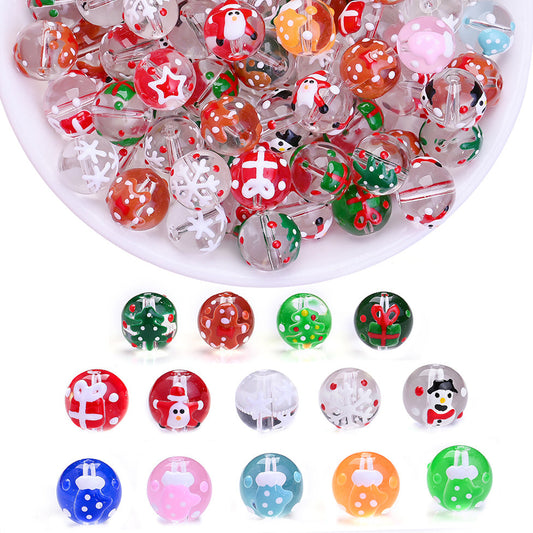 15PCS 12mm Christmas Lampwork-Style Glass Bead Set