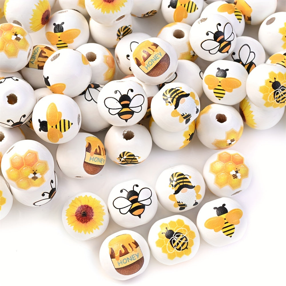 10pcs 16mm Bee Festival Style Wooden Beads