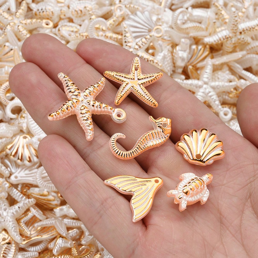 Boho Acrylic Ocean Golden Edge Starfish Turtle Charms