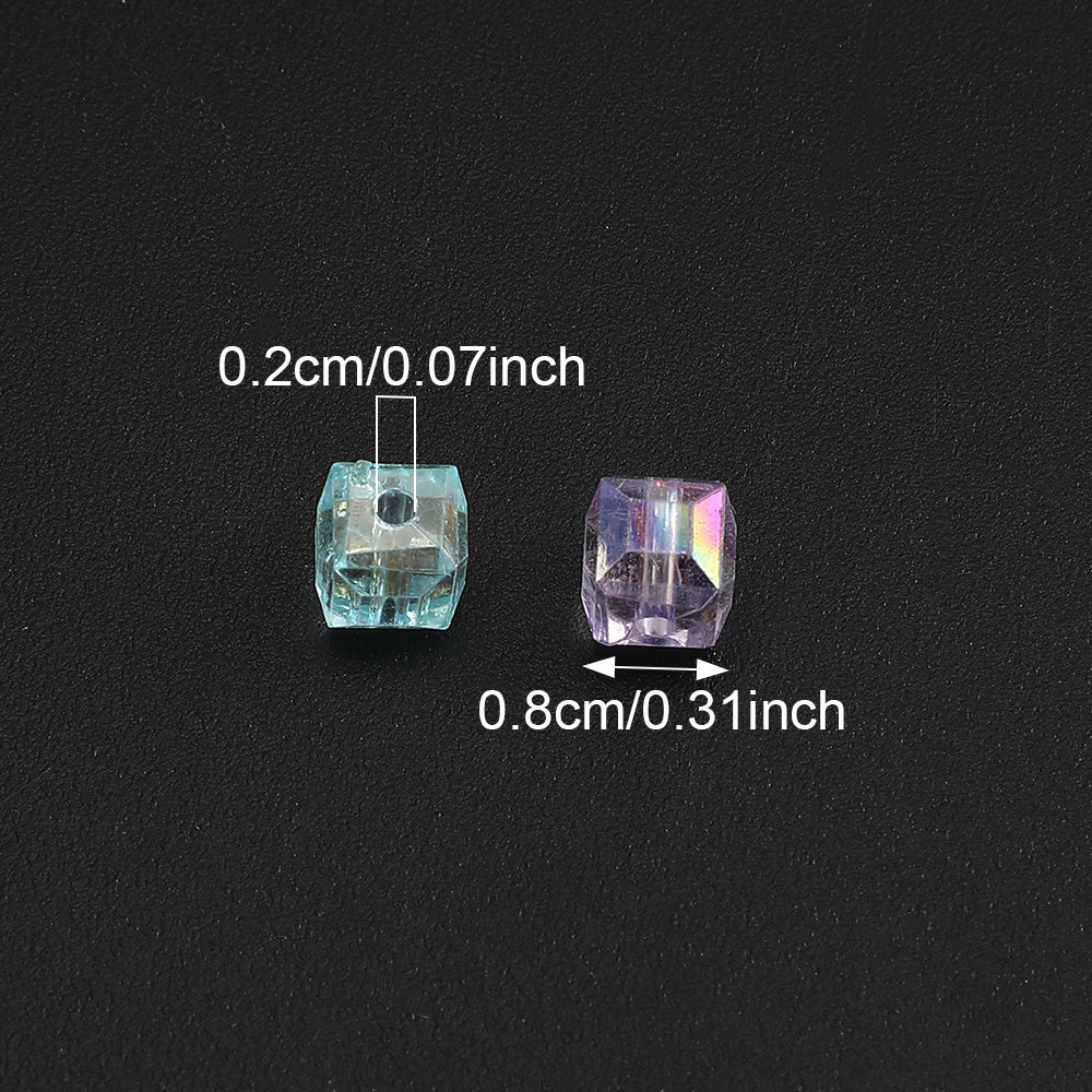 50/100pcs 8mm Ice Shape Square Faceted Acrylic Beads