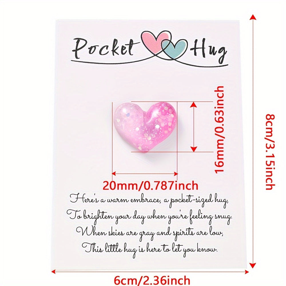 1PC Pocket Hug Poem Card with Resin Love Bead