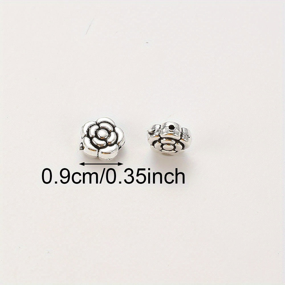 20pcs 9mm Antique Silvery Flower Spacer Beads