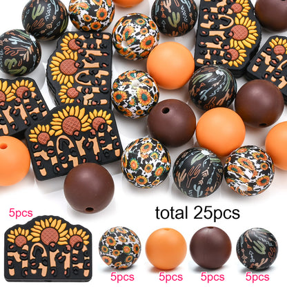 25/30pcs Mother's Day Sunflower Silicone Bead Set