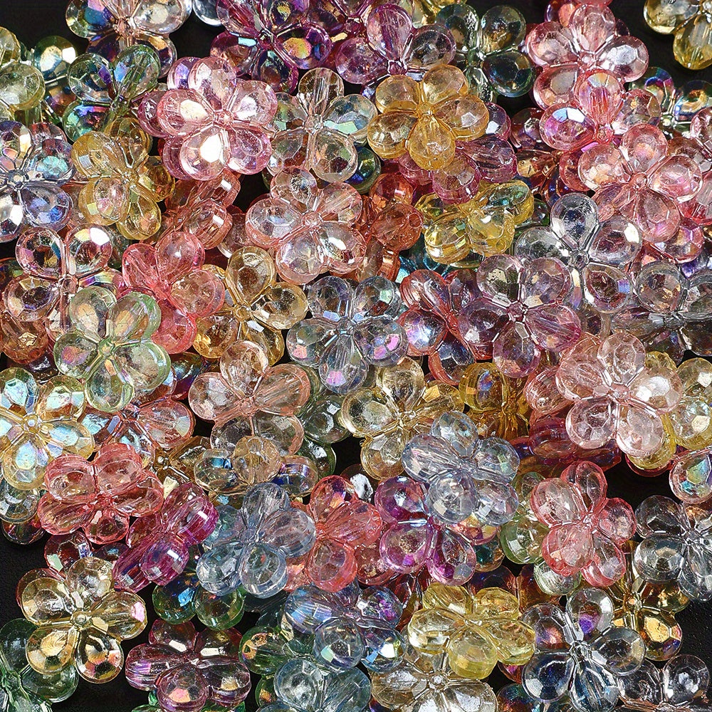 100pcs AB Mixed Color Transparent Flower Acrylic Beads