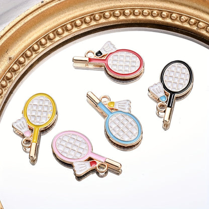 10PCS 11×22mm Colorful Badminton Racket Enamel Charm Set