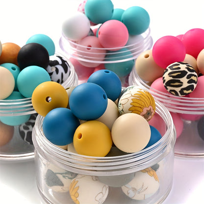 50/100pcs 15mm Silicone Ink Painted Round Beads