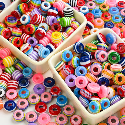 40/80pcs 8x14mm Rainbow Resin Striped Beads