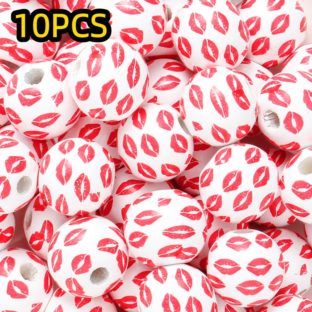10pcs/set 16mm Heart-Shaped Printed Wooden Beads