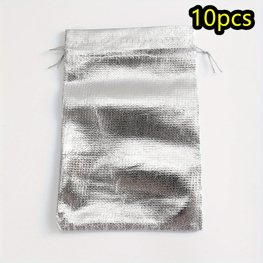 10-Piece Silver Gray Beaded Drawstring Jewelry Pouches