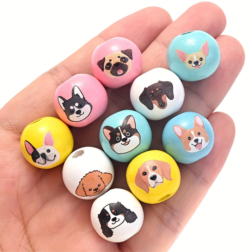 10PCS 16mm Puppy-Themed Wooden Bead Set