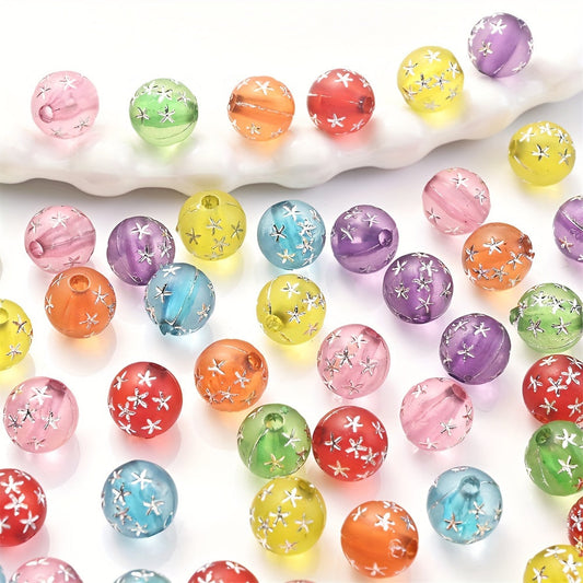 100PCS 8mm Clear Acrylic Silver Pattern Bead Set