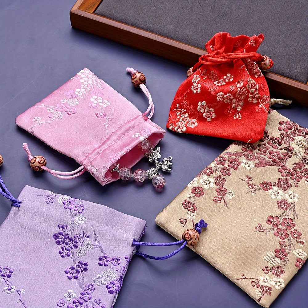 2-Piece Floral Embroidered Satin Drawstring Gift Bag Set