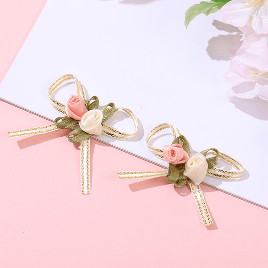 20PCS Two-Tone Rose & Ribbon Bow Decoration Set