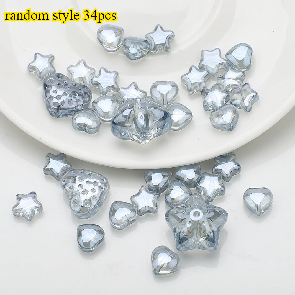 34pcs Star & Heart Electroplated Glass Beads