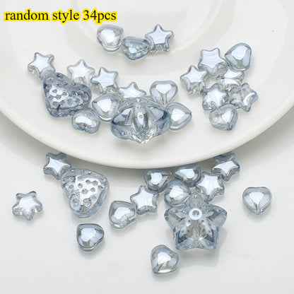 34pcs Star & Heart Electroplated Glass Beads