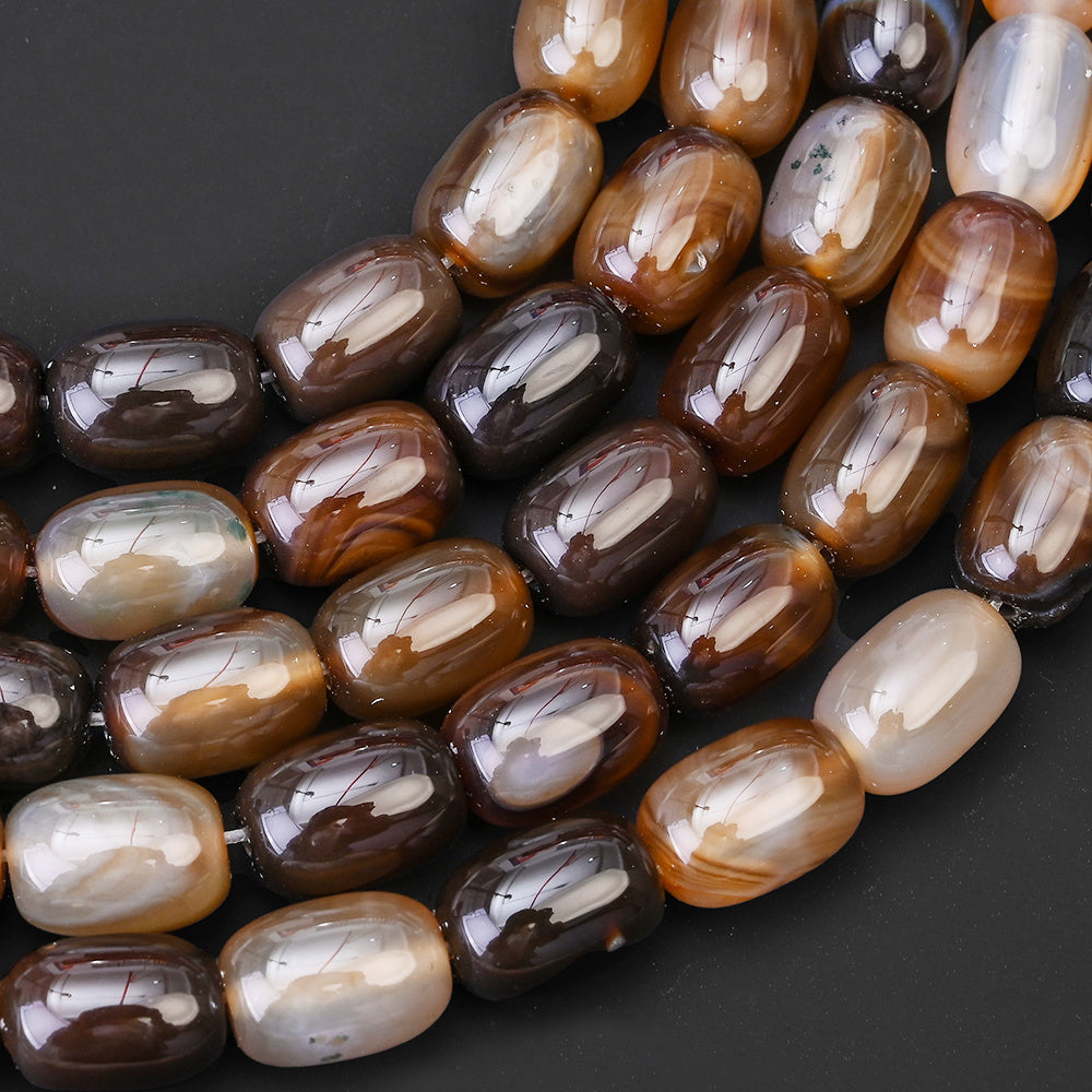 28pcs/strand 10x14mm Natural Agate Barrel Beads