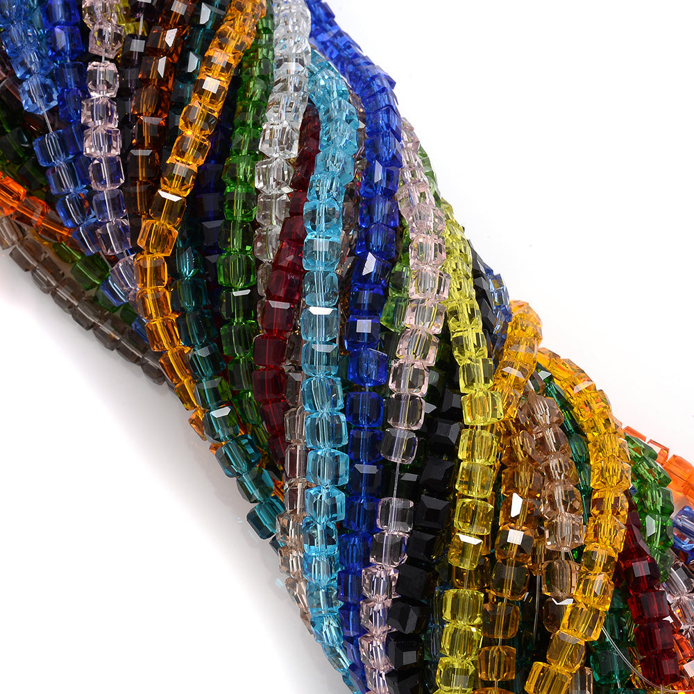 4mm Square Multi-faceted Czech Glass Cube Beads