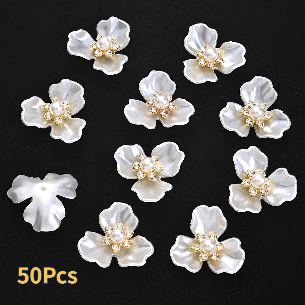 White Three Petal Flower Rhinestone Decals