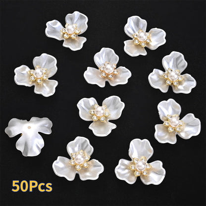 White Three Petal Flower Rhinestone Decals