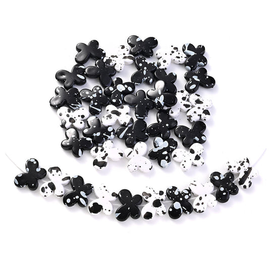 Black White Spotted Butterfly Acrylic Spacer Beads